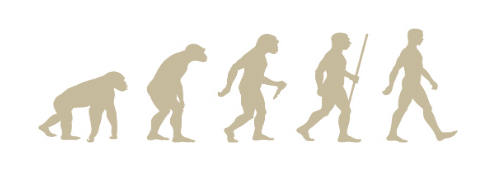 Evolution of AI assistance: five figures from crouched to upright